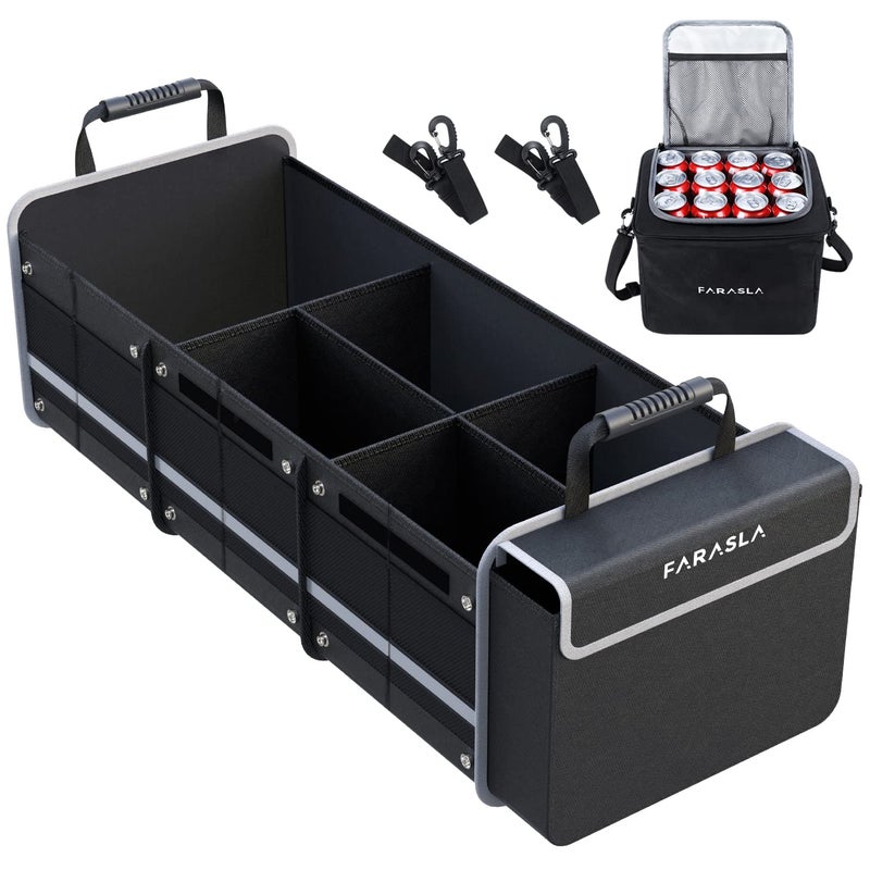 Farasla Waterproof Trunk Organizer with Insulated Leakproof Cooler Bag, Foldable Cover, Adjustable Securing Straps (Black) - Image 1